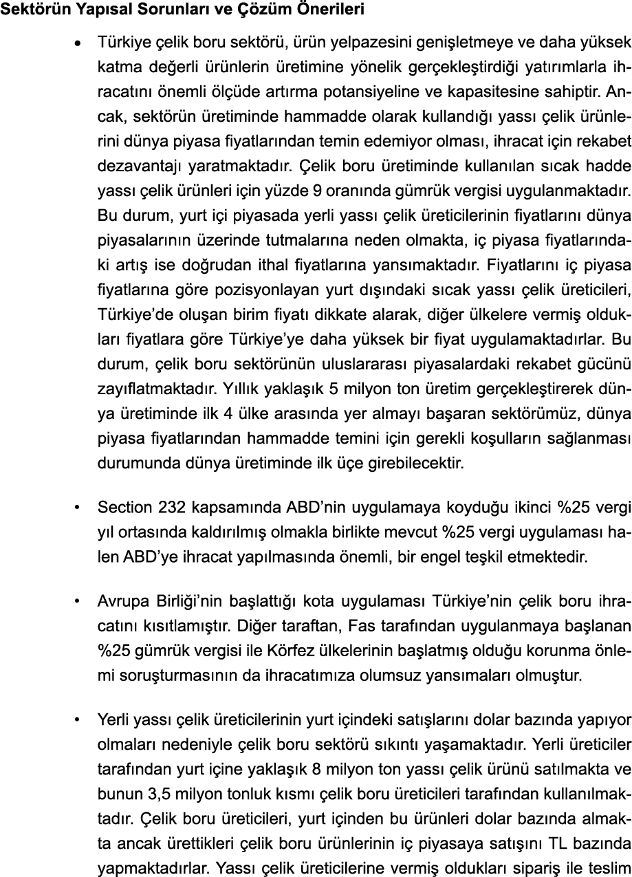 Sektörün Yapısal Sorunları ve Çözüm Önerileri   Türkiye çelik boru sektörü, ürün yelpazesini genişletmeye ve daha yük   